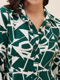 Antheaa Geometric Printed Shirt Midi Dress