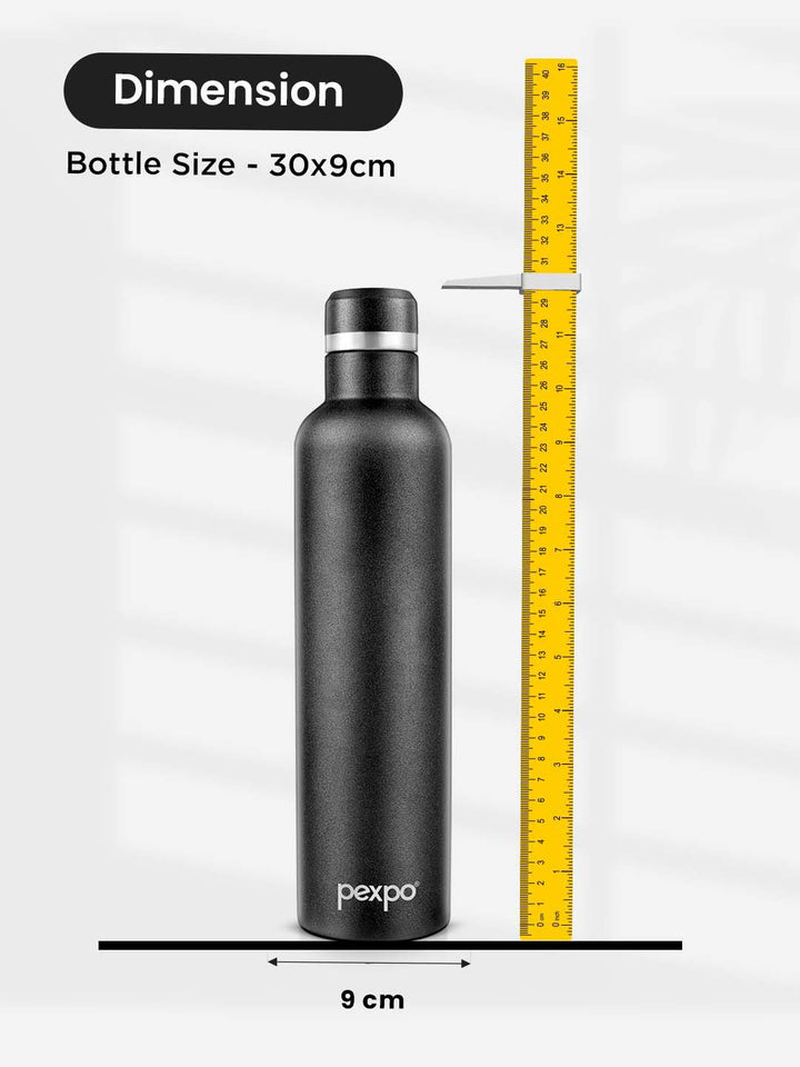 Pexpo Oreo Black Thermosteel ISI Certified 24 Hrs Hot Vacuum Flask Water Bottle 1000ml