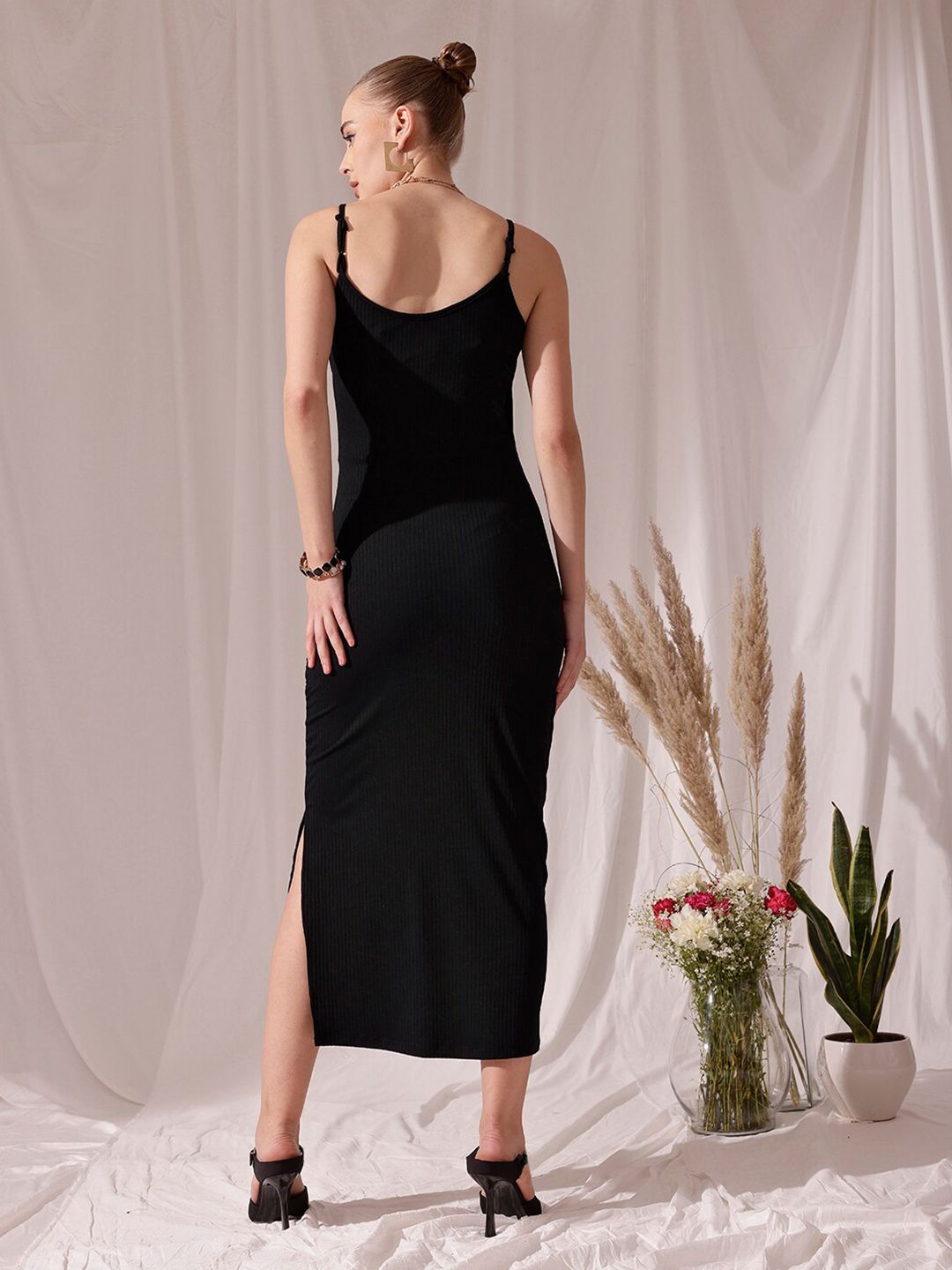 STREET 9 Shoulder Strap V Neck Sheath Midi Dress