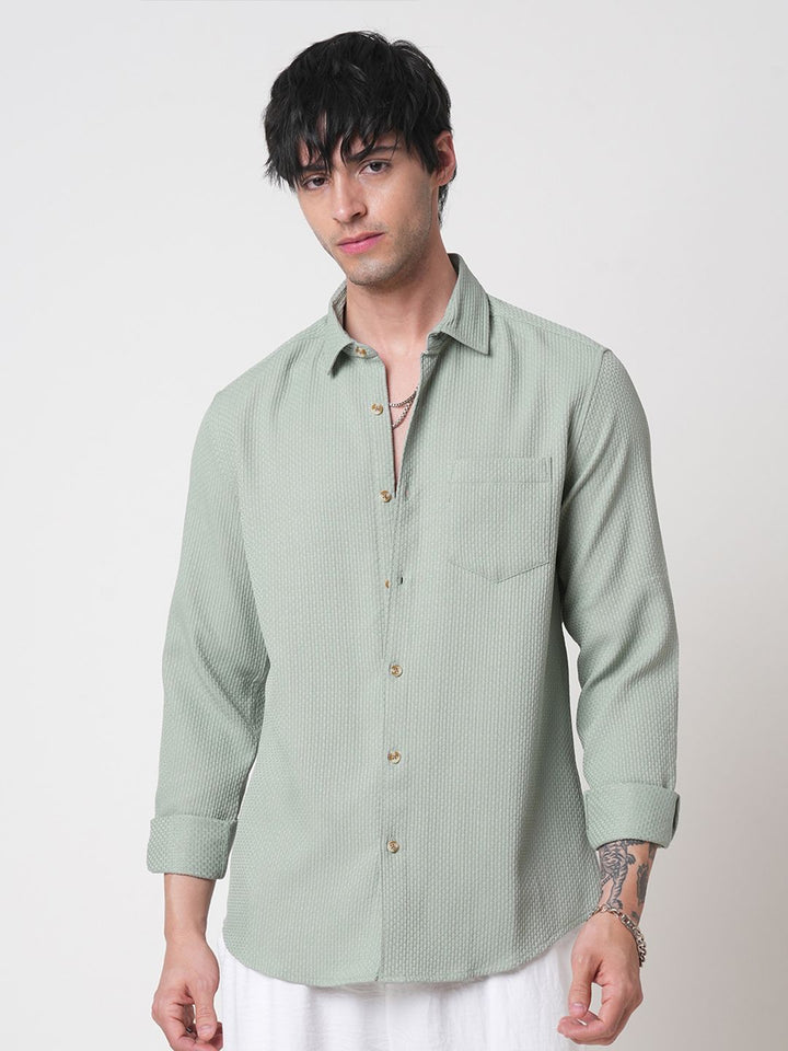 VASTRADO Men Classic Spread Collar Textured Solid Slim Fit Casual Shirt
