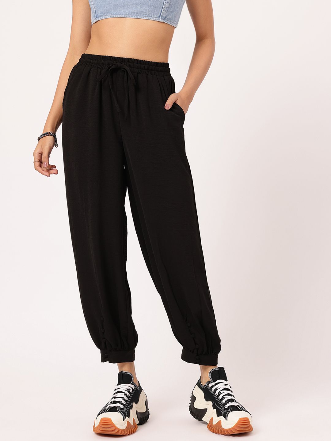 DressBerry Women Hippie Style Cropped Button-Cuffs Trousers