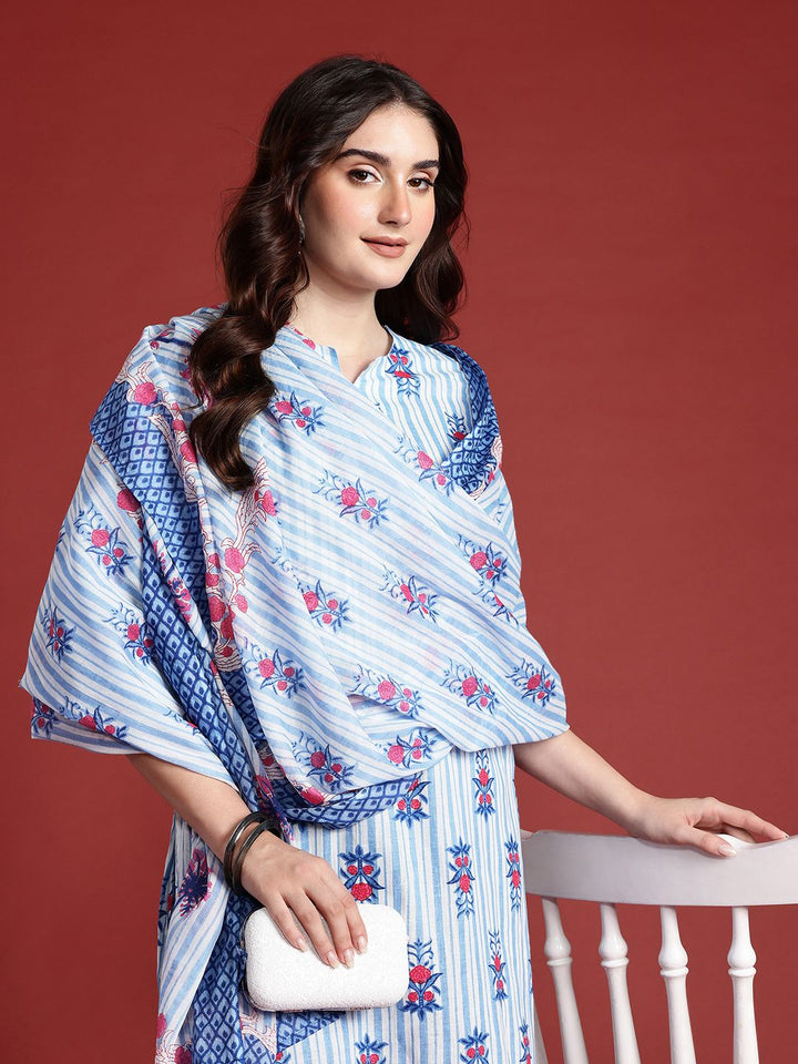 Anouk Floral Printed Pure Cotton Kurta With Trousers & Dupatta