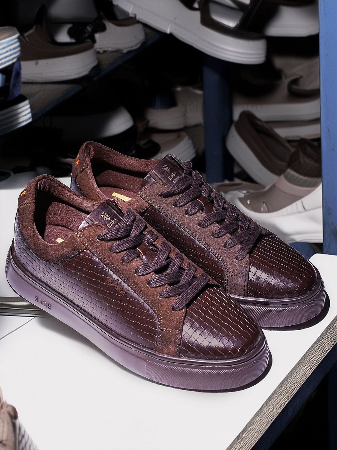 RARE RABBIT Men Perforations Leather Slip-On Sneakers