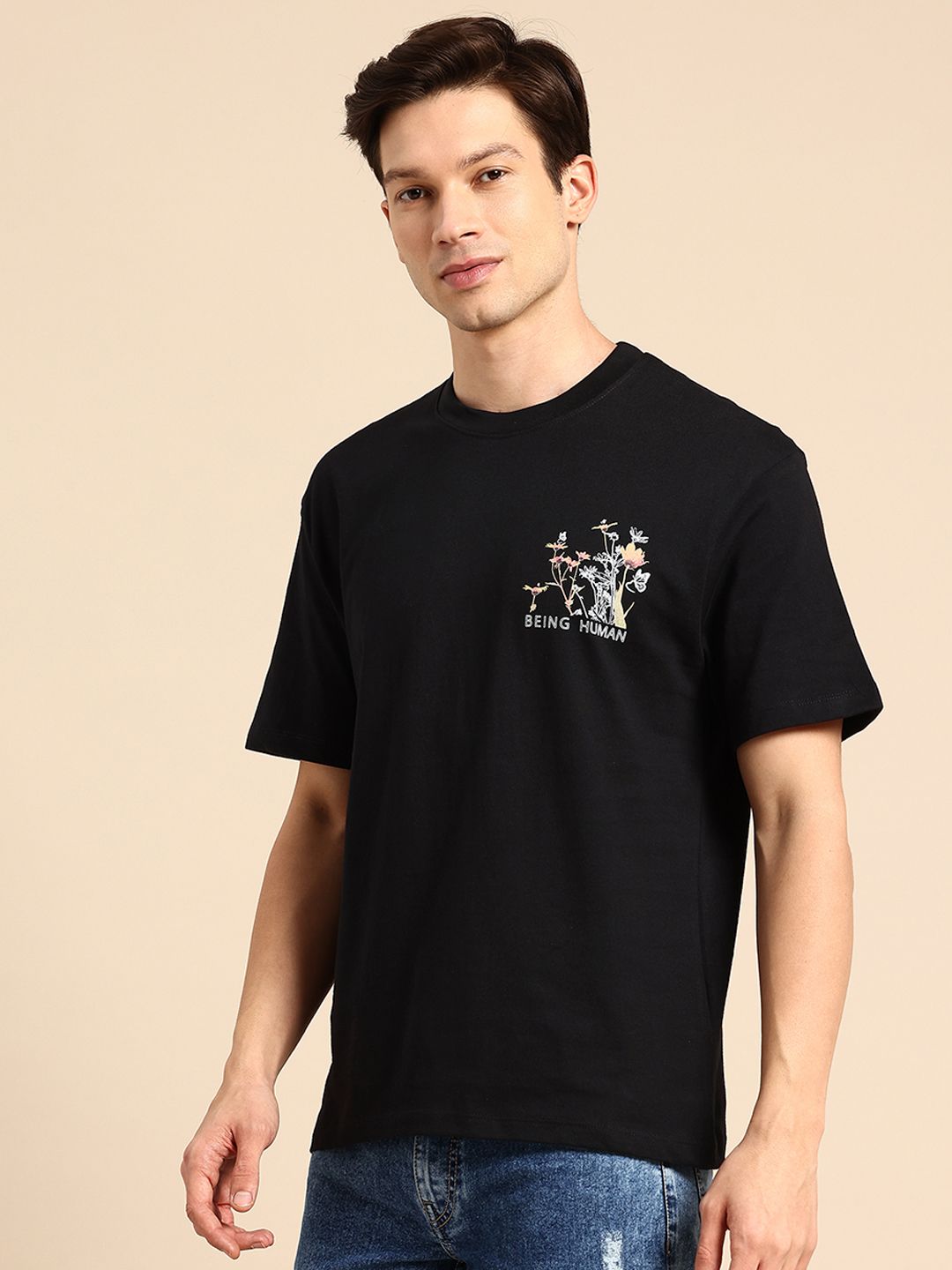 Being Human Graphic Printed Drop-Shoulder Sleeves Pure Cotton Easy Fit T-shirt