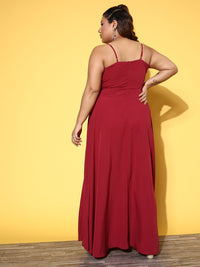 Berrylush Curve Plus Size Red Crepe Solid Fit & Flare Maxi Dress