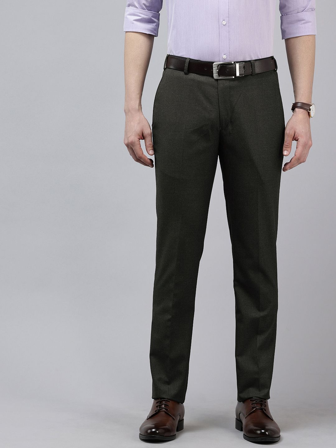 Park Avenue Men Checked Slim Fit Formal Trousers