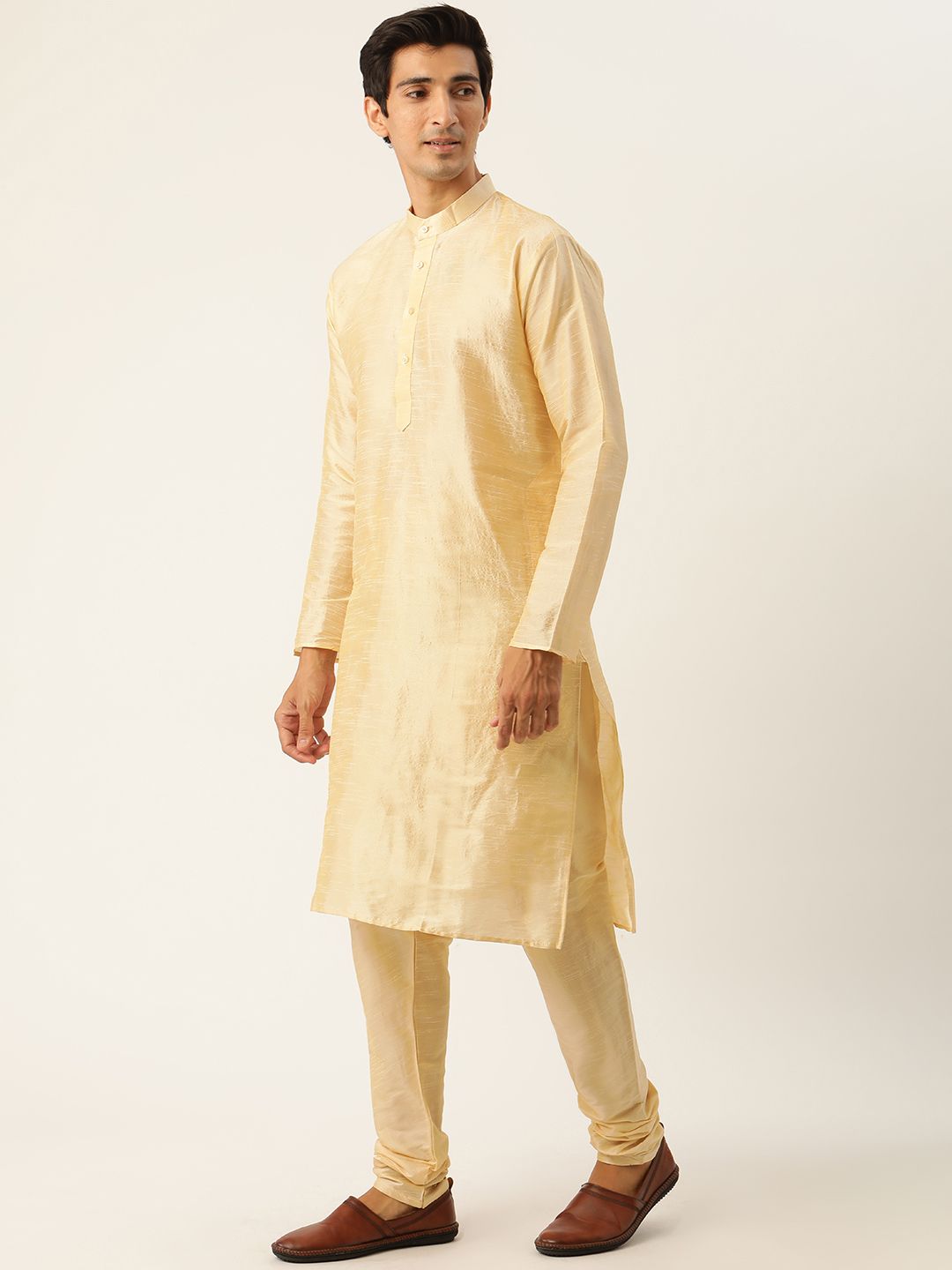 SOJANYA Men Beige Solid Kurta Set With Printed Jacket