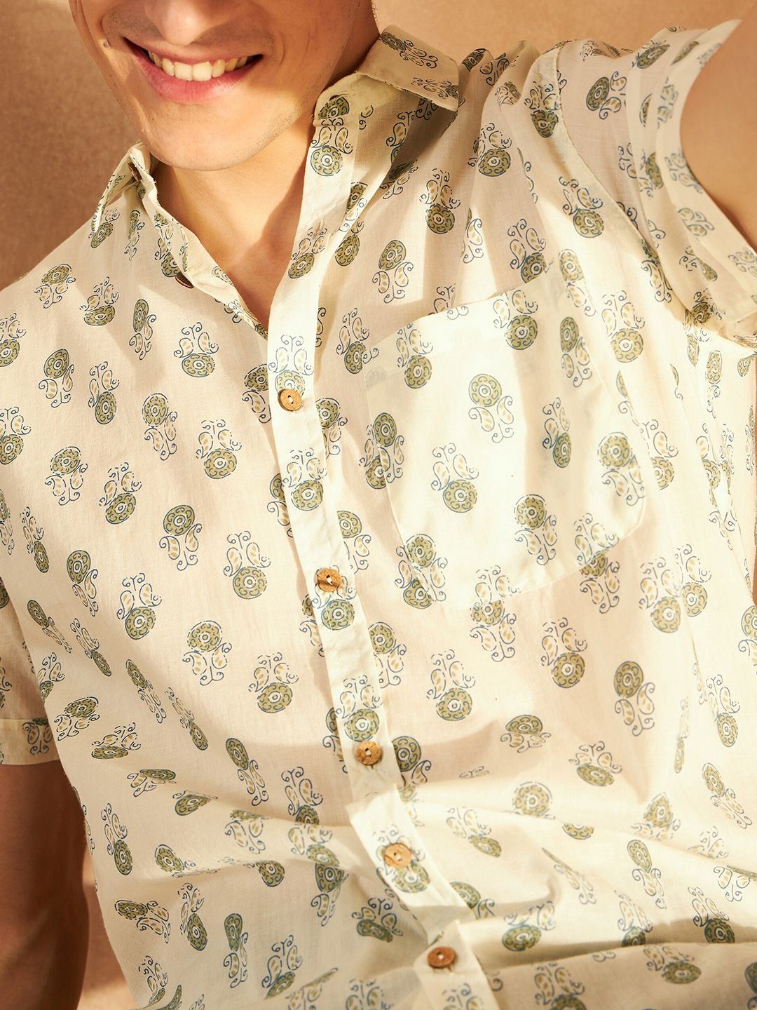 DENNISON Smart Ethnic Motifs Printed Spread Collar Cotton Oversized Lightweight Shirt
