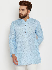 SOJANYA Kurta Lurus Bercetak Biru Turquoise Lelaki