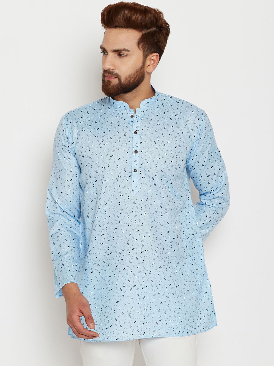 SOJANYA Men Turquoise Blue Printed Straight Kurta
