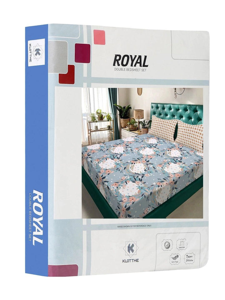 Moda Rapido X KLOTTHE Blue & Pink Floral 300 TC King Bedsheet with 2 Pillow Covers