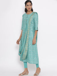 W Festive Floral Print Shantung Kurta With Leggings