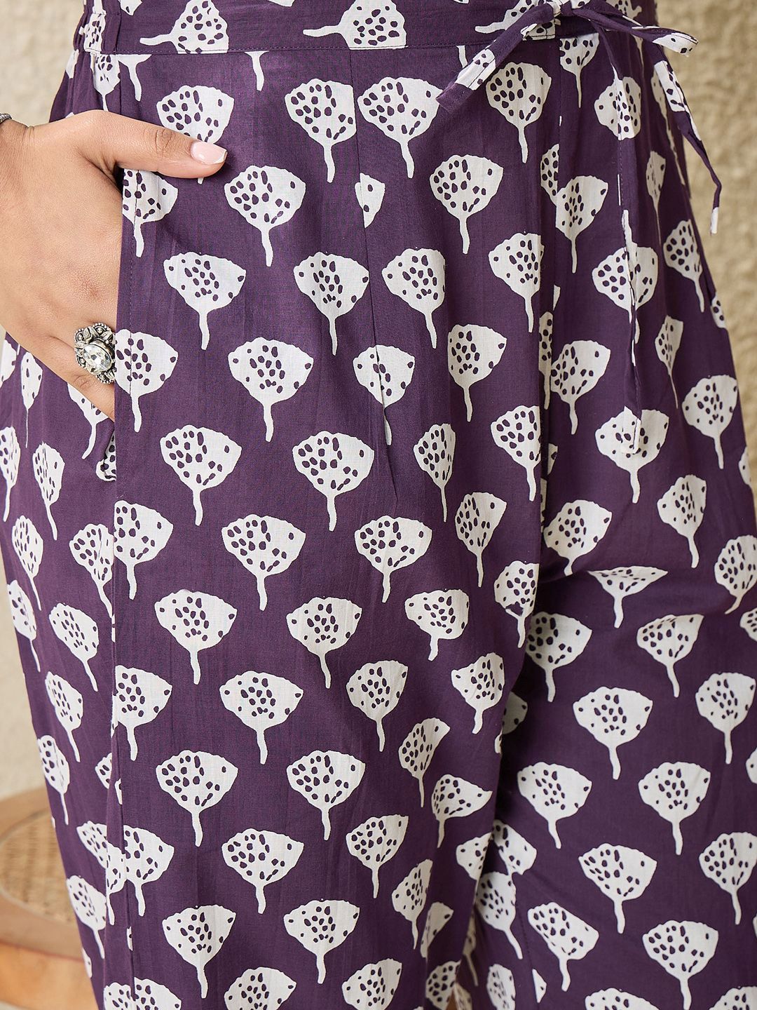 Indo Era Floral Printed V-Neck Pure Cotton Straight Kurta With Trousers And Dupatta