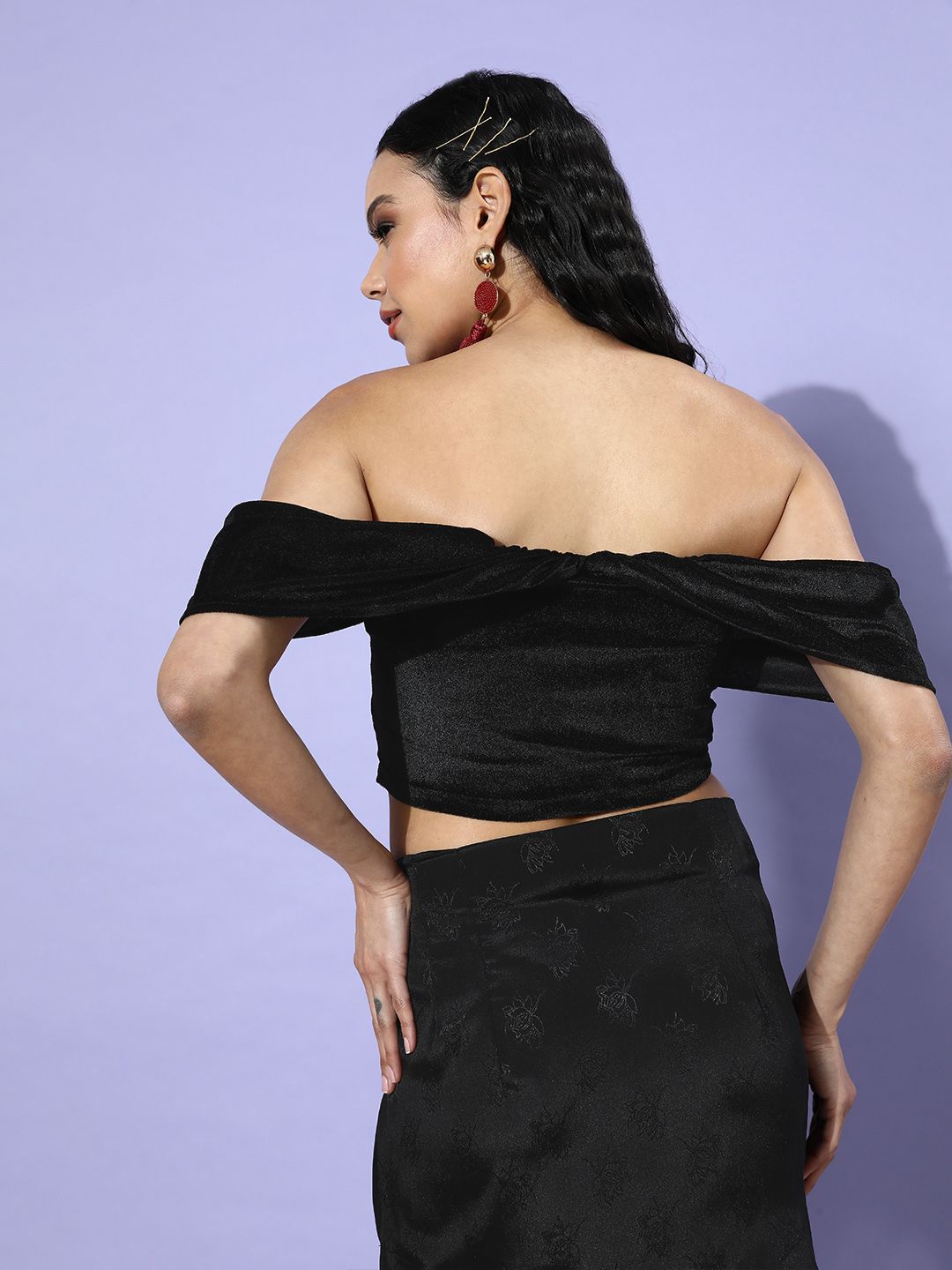 STREET 9 Women Black Solid Velvet Top