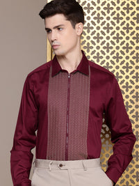 House of Pataudi Pure Cotton Zari Work Chevron Opaque Party Shirt