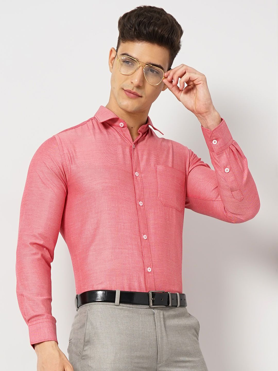 The Indian Garage Co. X Luxe Slim Fit Textured Self Design Cotton Formal Shirt