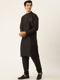 SOJANYA Kurta Solid Lelaki Hitam & Karat Jingga dengan Jaket Nehru Rekaan Churidar & Tenunan