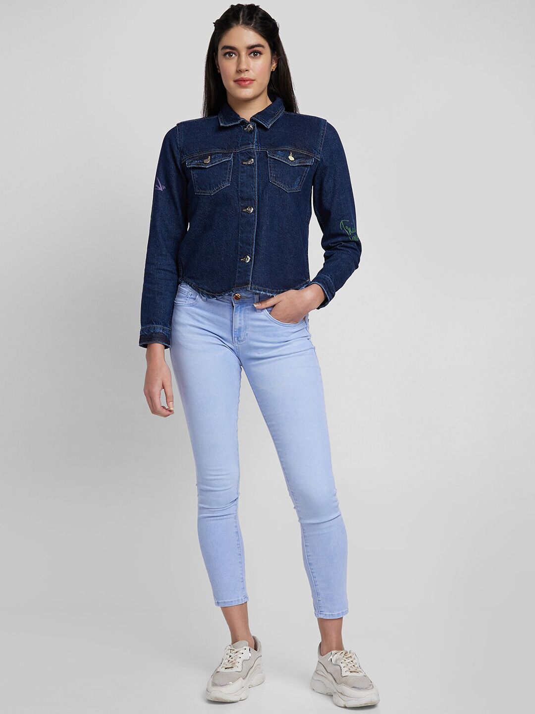 Wanita spykar membasuh jaket denim tanaman