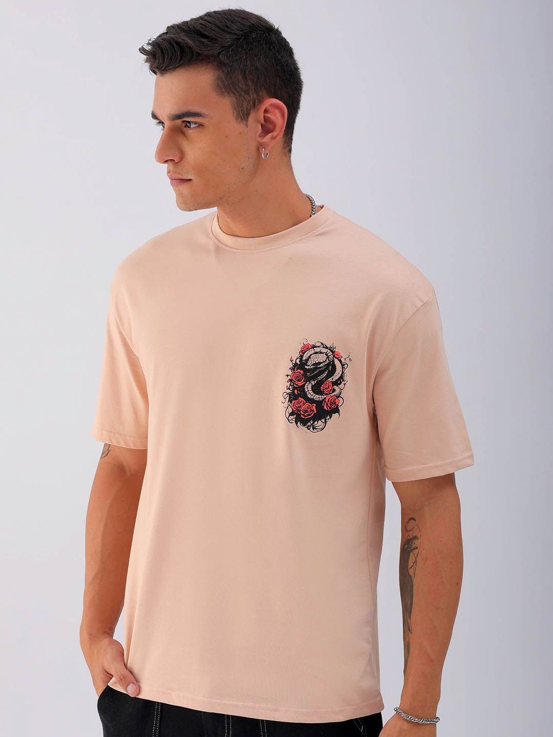 The Indian Garage Co Men Back Printed Boxy Oversized Round Neck T-shirt
