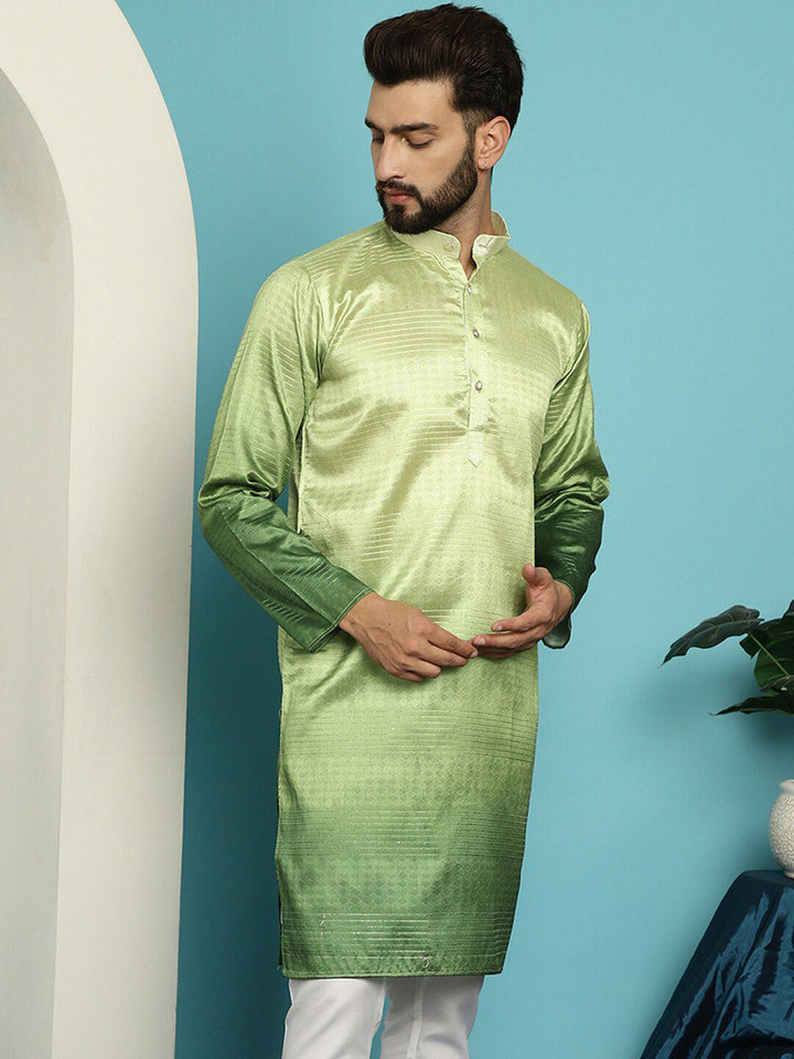 SOJANYA Mandarin Collar Ombre Silk Cotton Jacquard Kurta