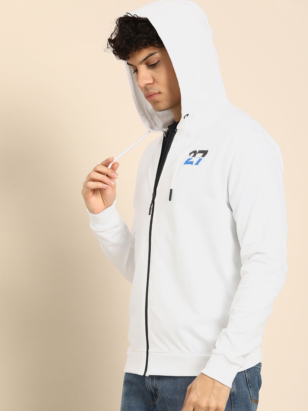 Being Human Men Brand Logo & Numeric Print Hooded Pure Cotton Front-Open Sweatshirt