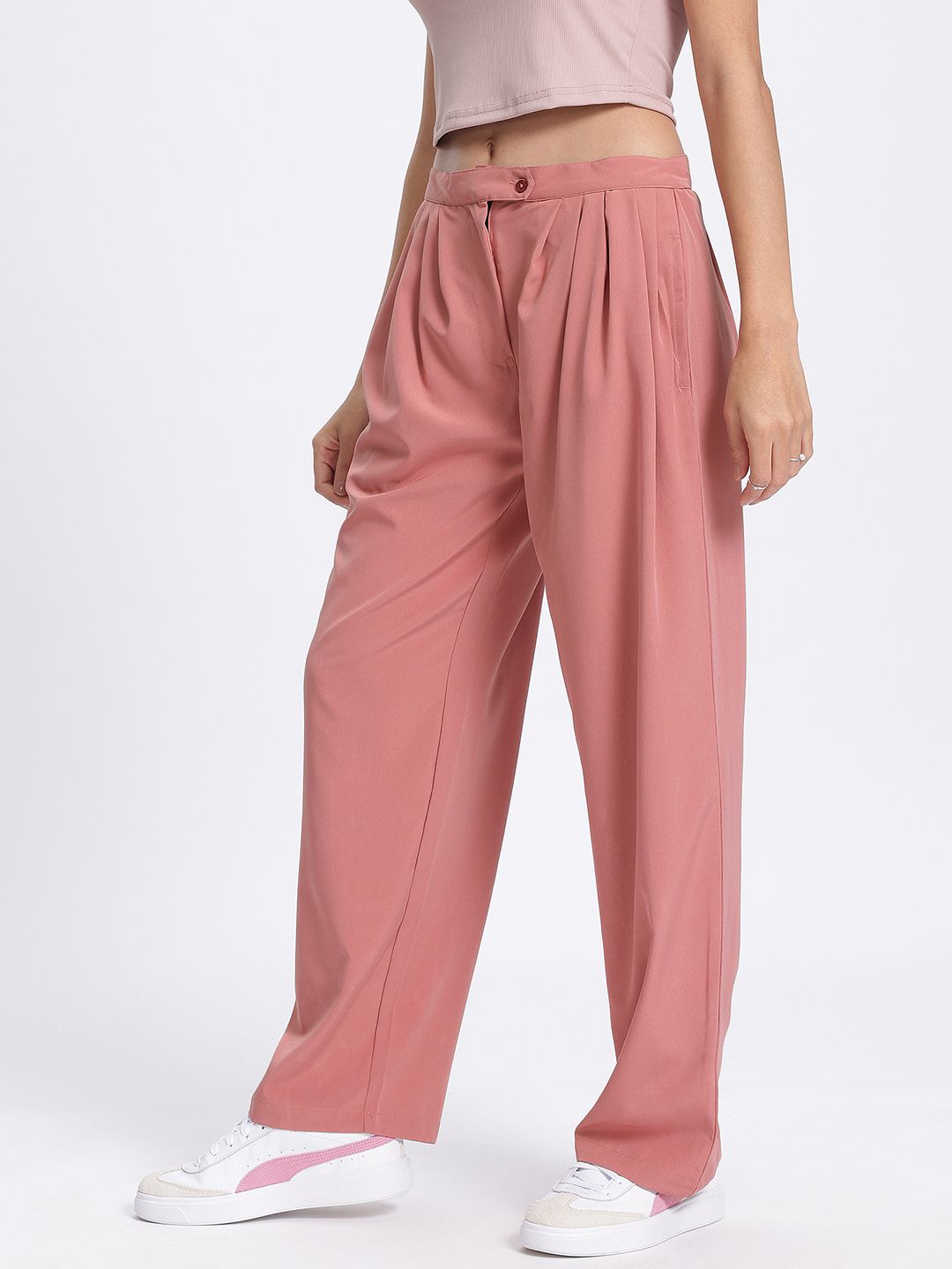 DressBerry Women Polished Pleats Regular Trouser