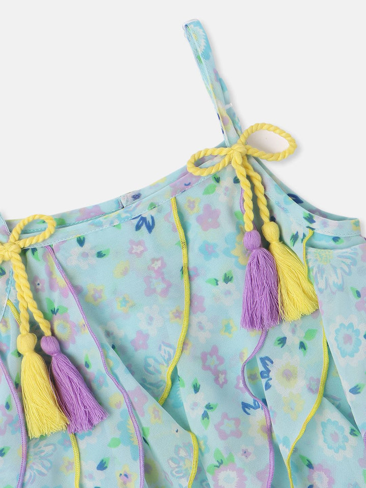 Nauti Nati Floral Print Ruffled Georgette A-Line Dress