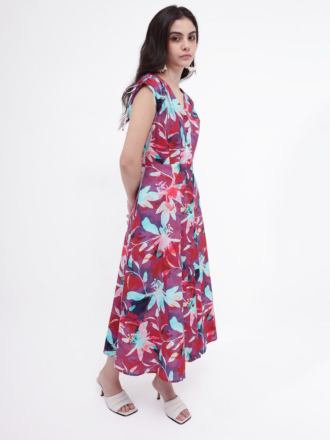 Pakaian Midi Fit & Flare Cetak Bunga RAREISM