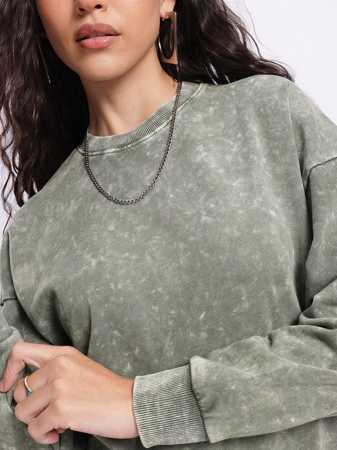 DressBerry Tie-Dye Washed Effect Drop-Shoulder Sleeves Pullover