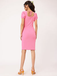 DressBerry Textured Elegance Back Tie-Up Slit Sheath Dress