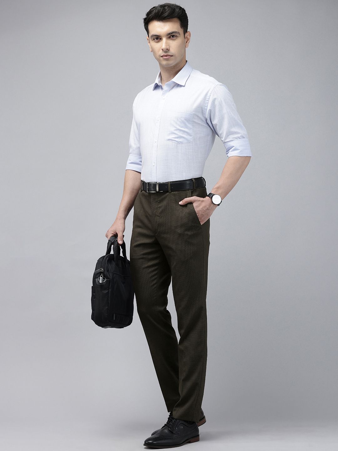 Park Avenue Men Self Design Textured Slim Fit Formal Trousers