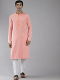 See Designs Men Coral Pink Printed Pure Cotton Kurta with Trousers