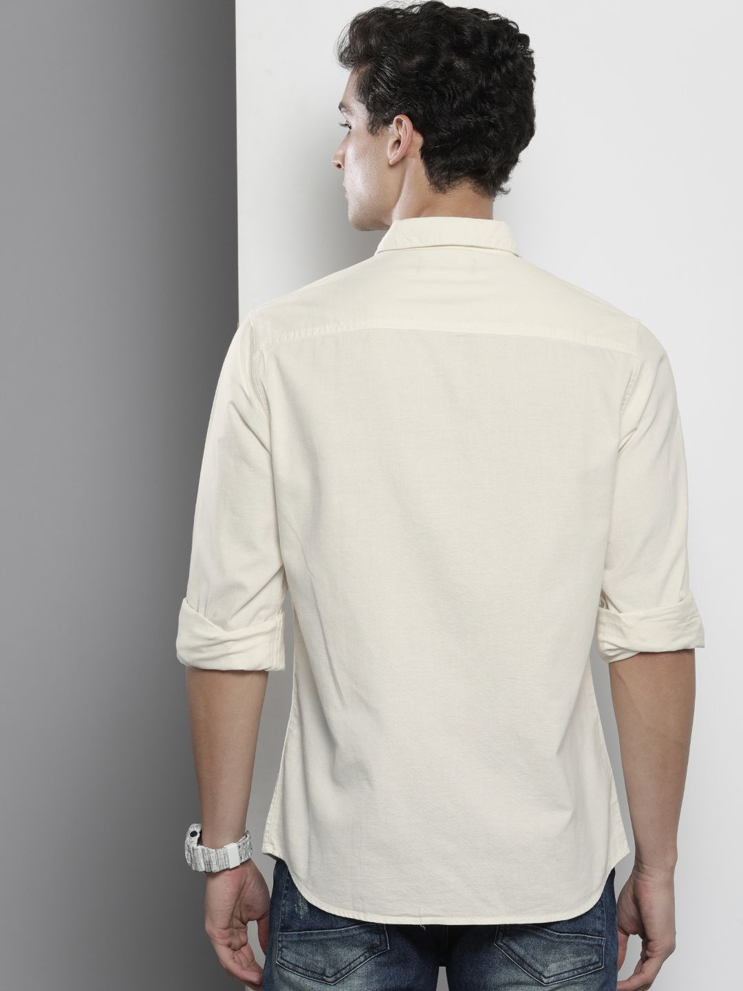The Indian Garage Co Men Cream-Coloured Solid Casual Shirt