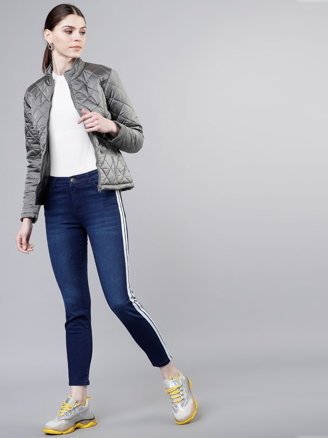 Tokyo Talkies Women Silver-Toned Solid Puffer Jacket