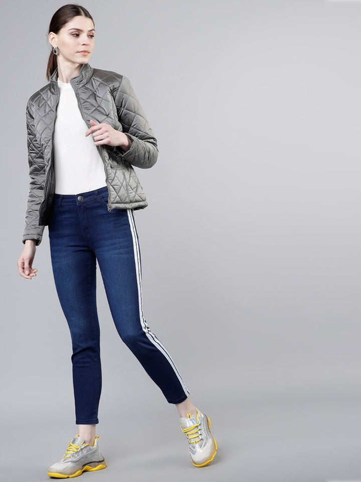 Tokyo Talkies Women Silver-Toned Solid Puffer Jacket