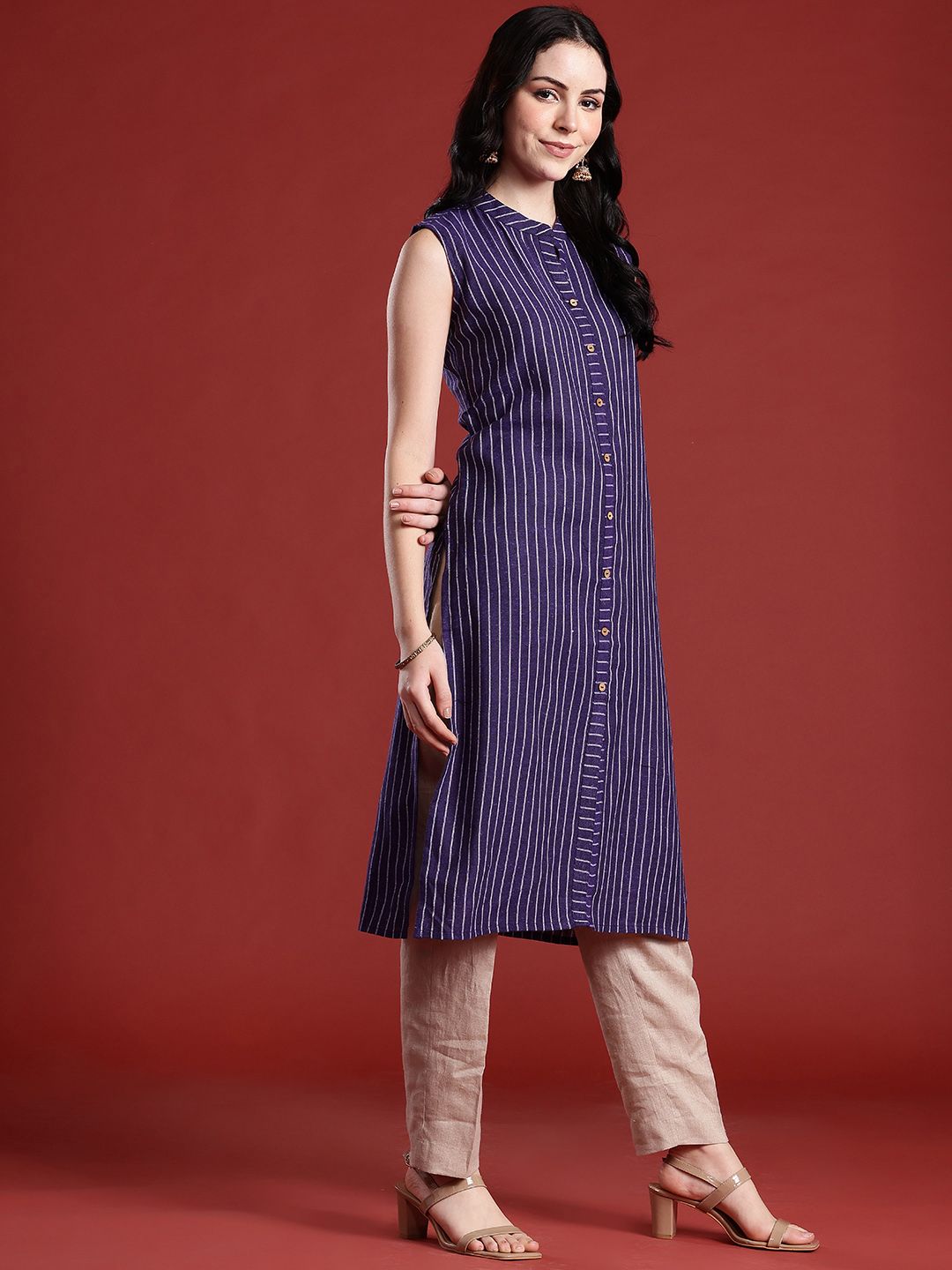Anouk Women Striped Pure Cotton Kurta