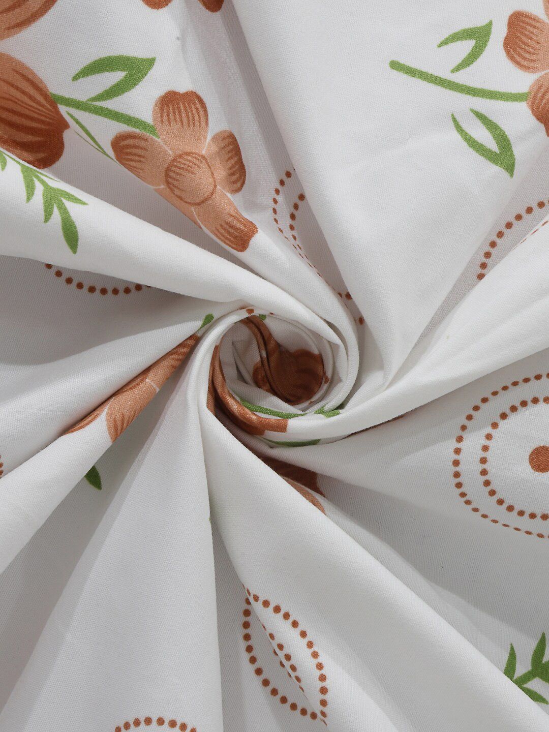 KLOTTHE White & Brown Printed 300TC Fitted Double King Bedsheet With 2 Pillow Covers