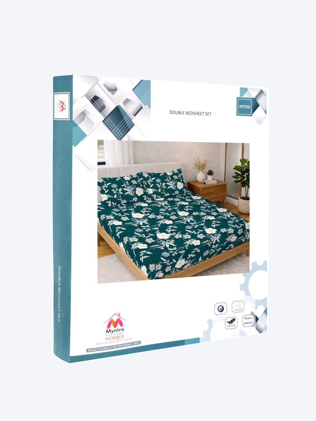 Myntra Elegant Homes Green & White Floral 300 TC King Cadar dengan 2 Sarung Bantal