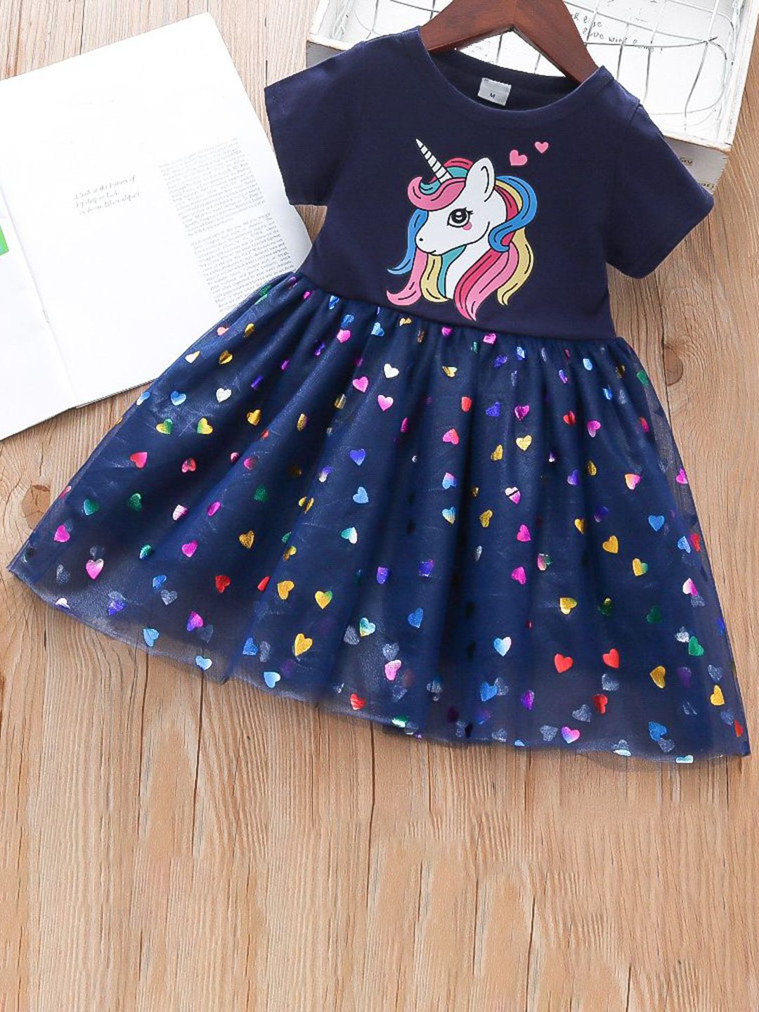YK Girls Graphic Printed Fit & Flare Dress