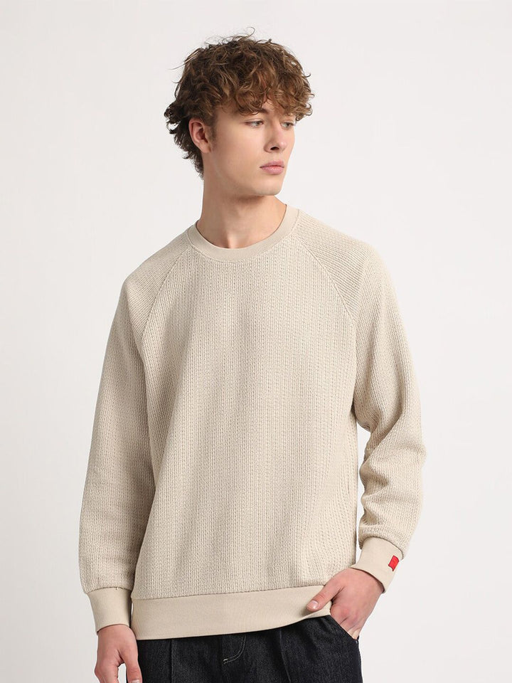 THE BEAR HOUSE Self Design Relaxed Fit Raglan Sleeves Sweatshirt