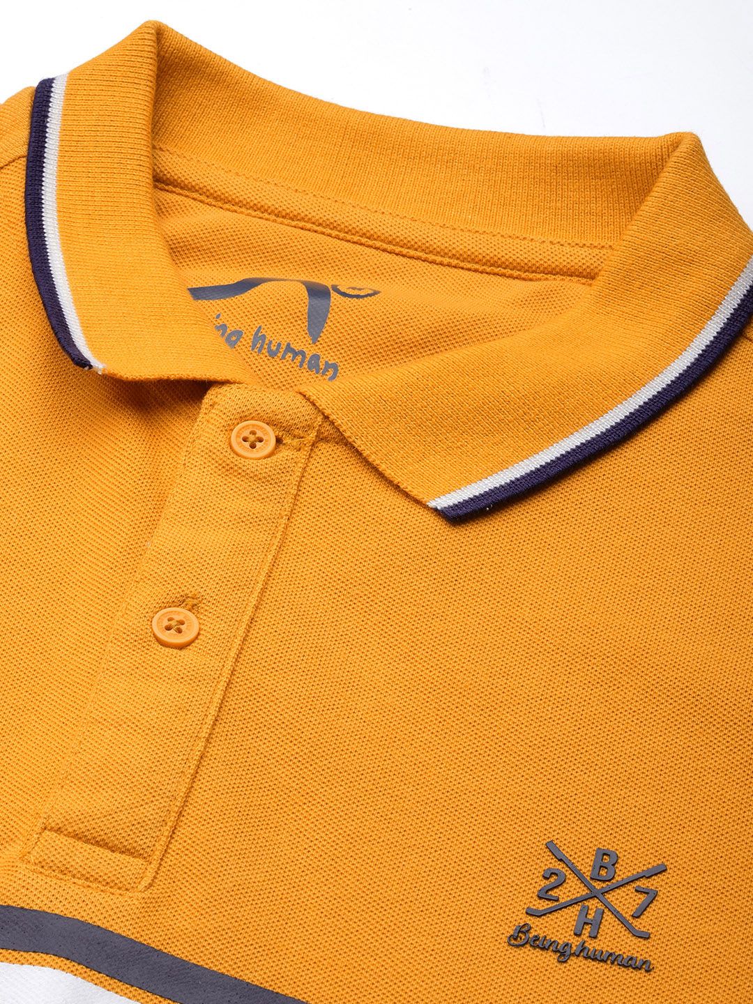 Menjadi Lelaki Pakaian Manusia Mustard Yellow Striped Polo Collar T-Shirt Kapas Tulen