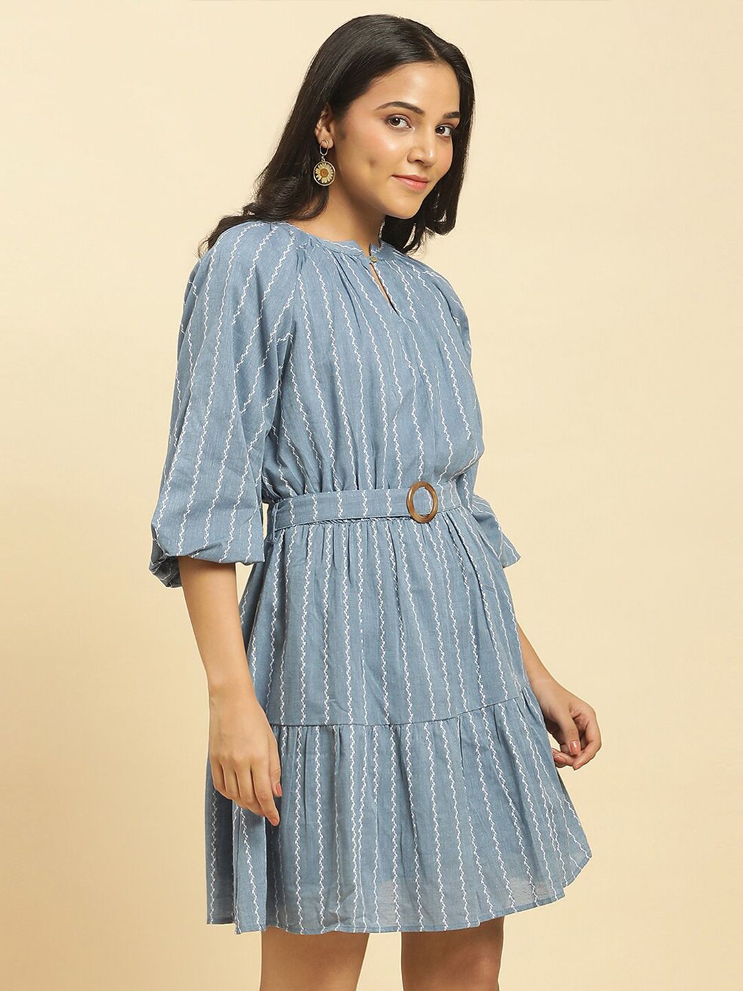W Striped Pure Cotton A-Line Dress