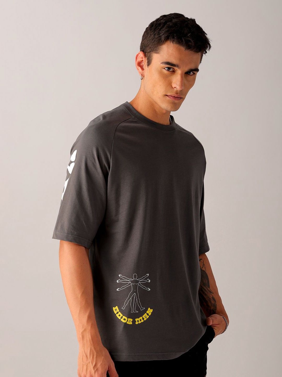 The Indian Garage Co Men Back Printed Oversized Round Neck Pure Cotton T-shirt