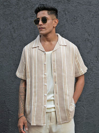 Powerlook Men Striped Cuban Collar Casual Shirt