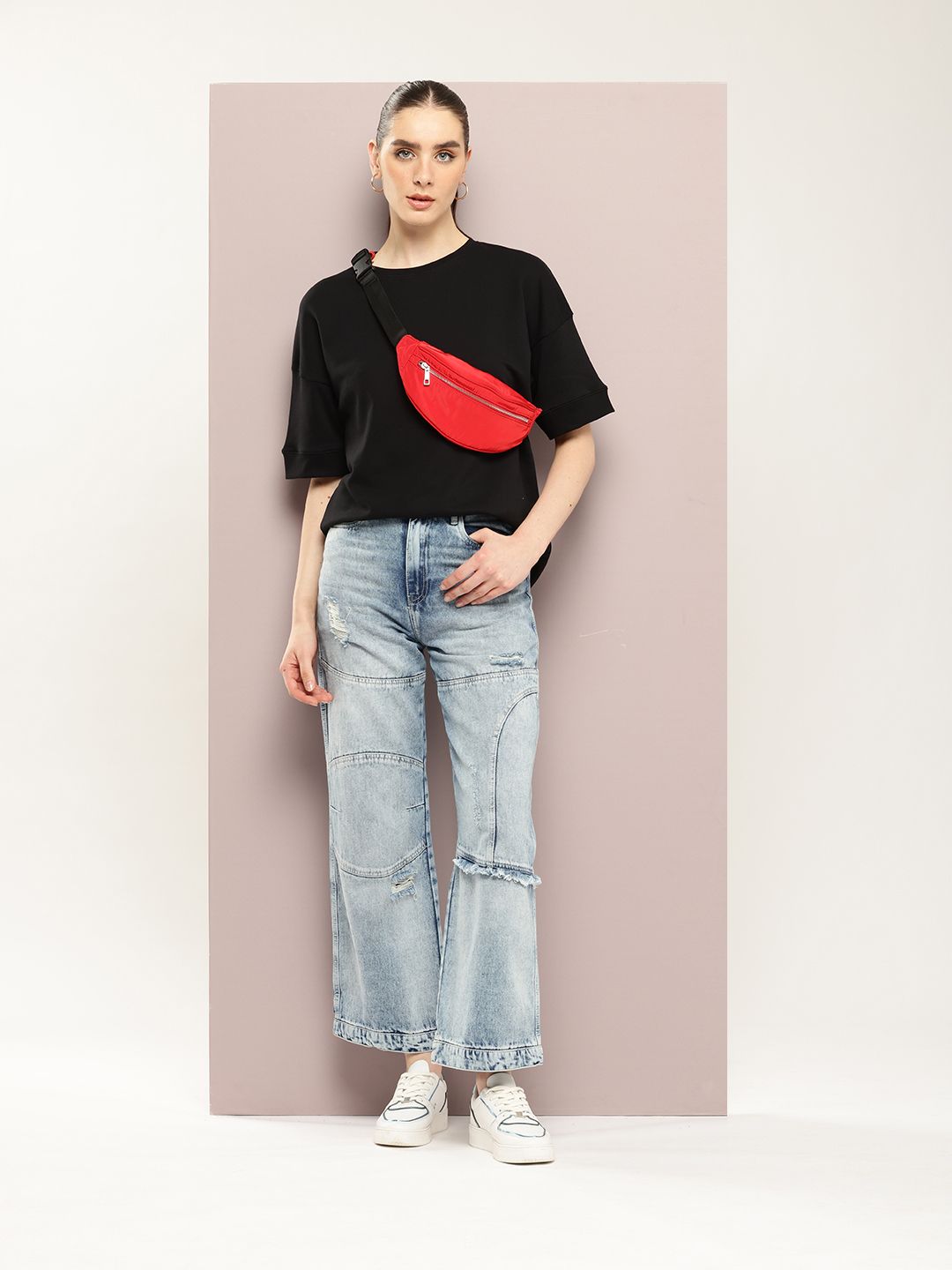 DILLINGER Women Oversized Drop Shoulder Ultra Soft Drapey Cotton Crew Neck T-Shirt