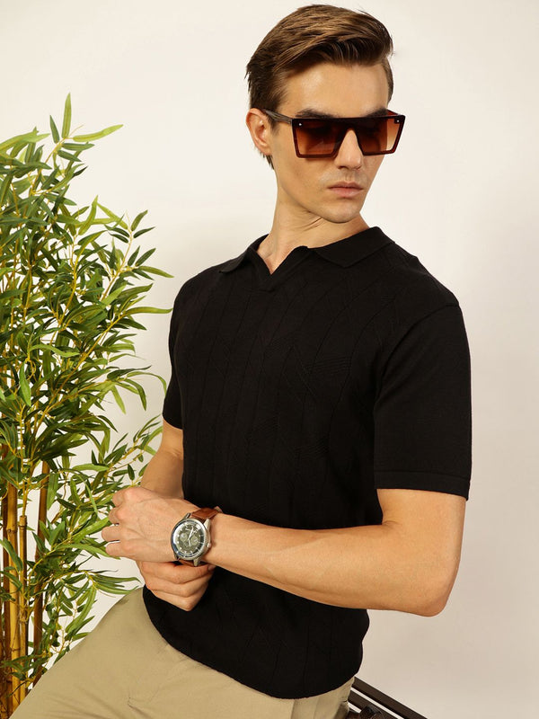 Thomas Scott Men Self Design Regular Fit Knitted Polo T-shirt