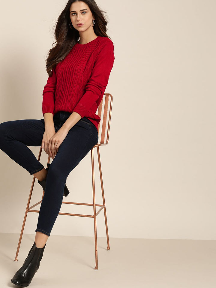 all about you Women Red Cable Knit Pullover