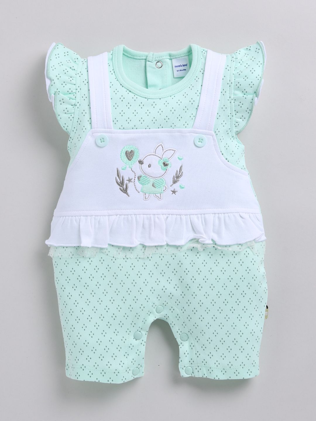 Moms Love Infant Girls Printed Cotton Rompers with Applique Detail