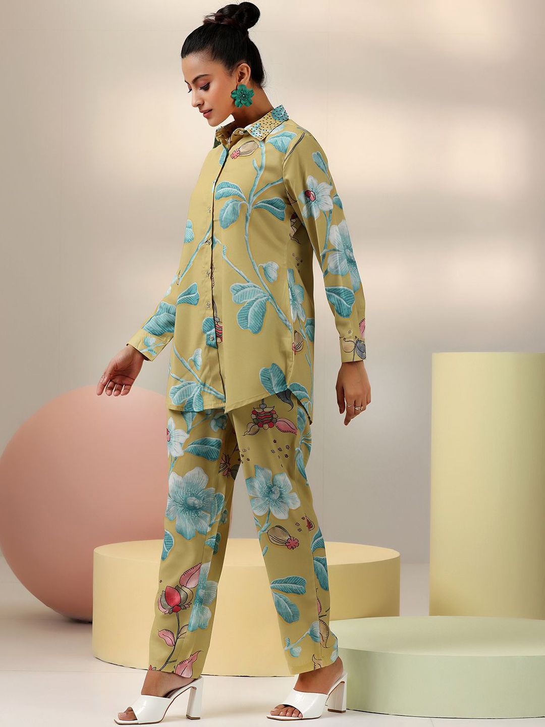 Libas Floral Printed Shirt With Trousers