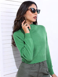 Tokyo Talkies Women Green Ribbed Pullover